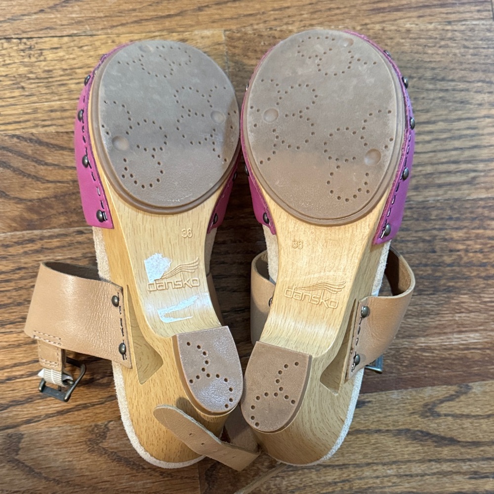Dansko Pink and Tan Leather Clogs - Picture 4 of 4